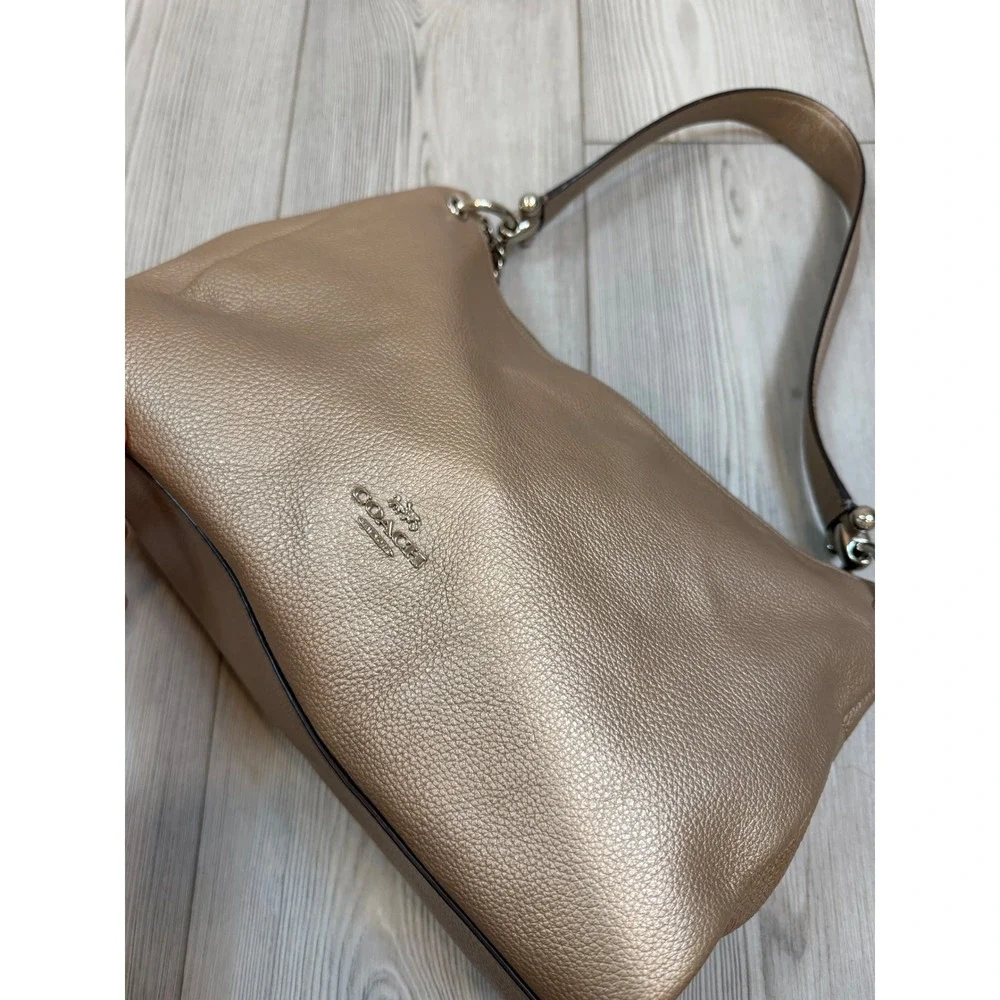 Coach Mia Hobo Metallic Champagne Gold Pebbled Leather Shoulder Bag F29137